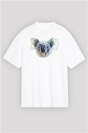 Koala Baskılı Beyaz Unisex Oversize Tişört - Tshirt