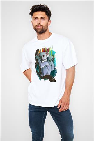 Koala Baskılı Beyaz Unisex Oversize Tişört - Tshirt