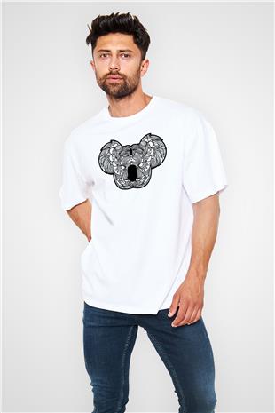 Koala Baskılı Beyaz Unisex Oversize Tişört - Tshirt