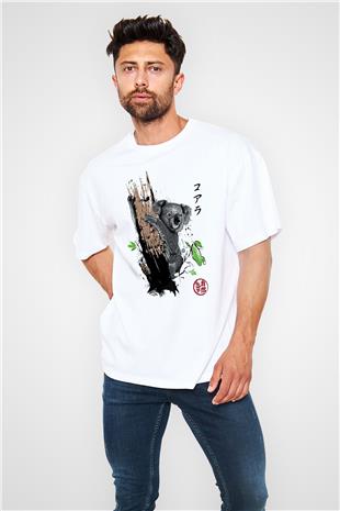 Koala Baskılı Beyaz Unisex Oversize Tişört - Tshirt