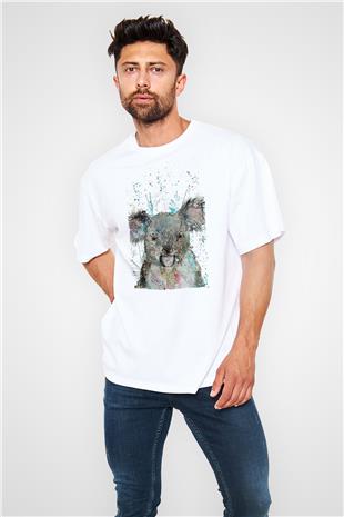 Koala Baskılı Beyaz Unisex Oversize Tişört - Tshirt