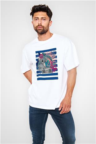 Koala Baskılı Beyaz Unisex Oversize Tişört - Tshirt