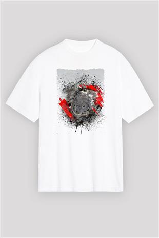 Koala Baskılı Beyaz Unisex Oversize Tişört - Tshirt