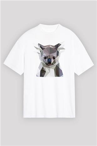 Koala Baskılı Beyaz Unisex Oversize Tişört - Tshirt