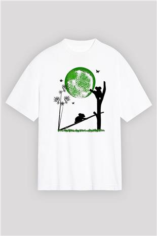 Koala Baskılı Beyaz Unisex Oversize Tişört - Tshirt