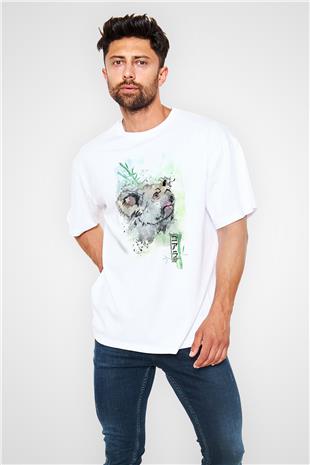 Koala Baskılı Beyaz Unisex Oversize Tişört - Tshirt