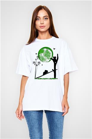 Koala Baskılı Beyaz Unisex Oversize Tişört - Tshirt