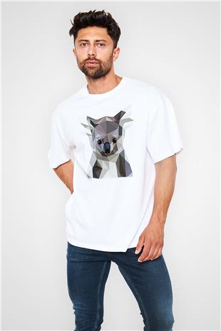 Koala Baskılı Beyaz Unisex Oversize Tişört - Tshirt