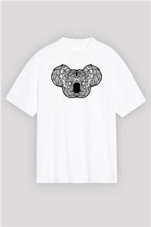 Koala Baskılı Beyaz Unisex Oversize Tişört - Tshirt