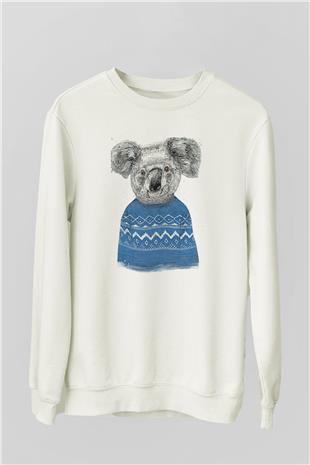 Koala Baskılı Beyaz Unisex Sweatshirt