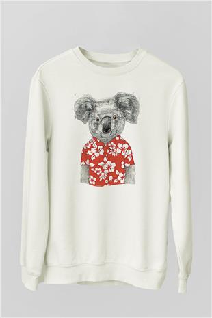Koala Baskılı Beyaz Unisex Sweatshirt