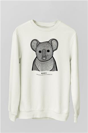 Koala Baskılı Beyaz Unisex Sweatshirt