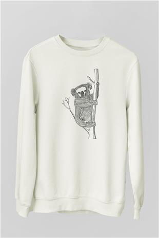 Koala Baskılı Beyaz Unisex Sweatshirt