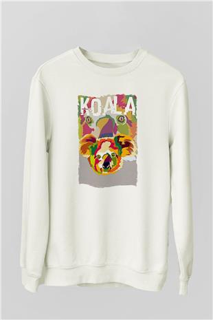 Koala Baskılı Beyaz Unisex Sweatshirt
