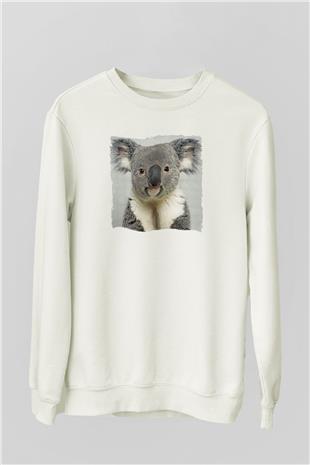 Koala Baskılı Beyaz Unisex Sweatshirt