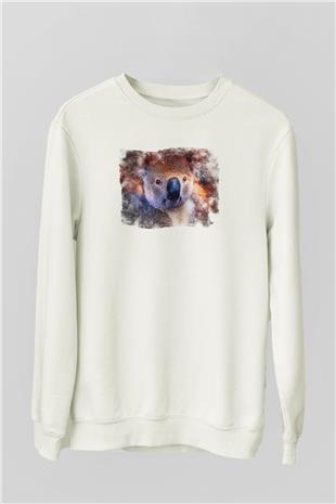 Koala Baskılı Beyaz Unisex Sweatshirt