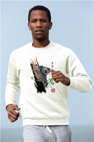 Koala Baskılı Beyaz Unisex Sweatshirt