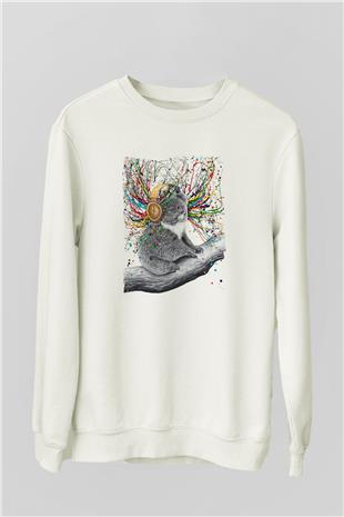 Koala Baskılı Beyaz Unisex Sweatshirt