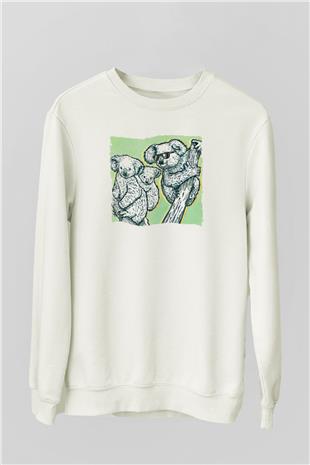 Koala Baskılı Beyaz Unisex Sweatshirt