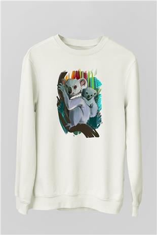 Koala Baskılı Beyaz Unisex Sweatshirt
