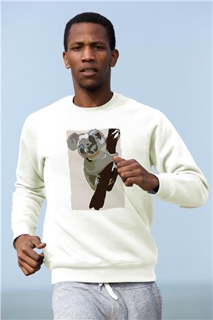 Koala Baskılı Beyaz Unisex Sweatshirt