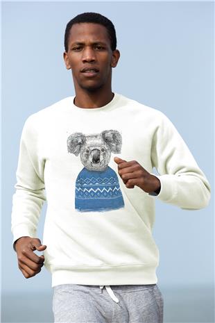 Koala Baskılı Beyaz Unisex Sweatshirt