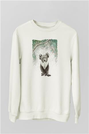 Koala Baskılı Beyaz Unisex Sweatshirt