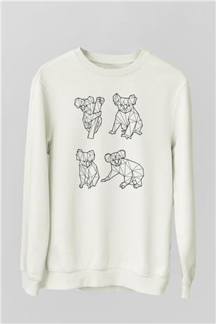 Koala Baskılı Beyaz Unisex Sweatshirt