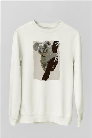 Koala Baskılı Beyaz Unisex Sweatshirt