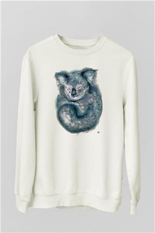 Koala Baskılı Beyaz Unisex Sweatshirt