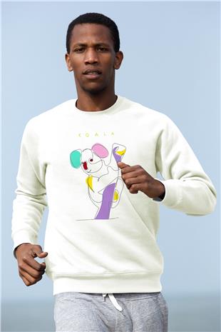 Koala Baskılı Beyaz Unisex Sweatshirt