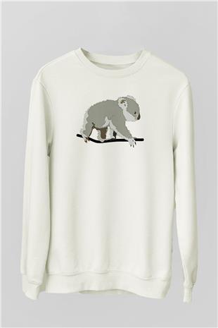 Koala Baskılı Beyaz Unisex Sweatshirt