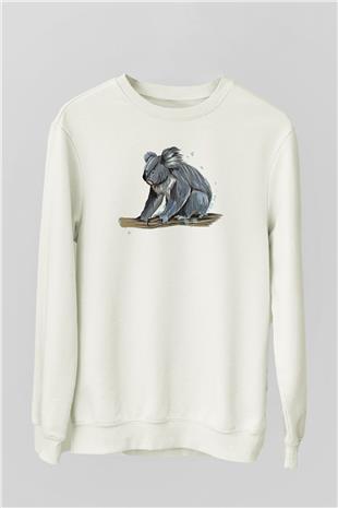 Koala Baskılı Beyaz Unisex Sweatshirt