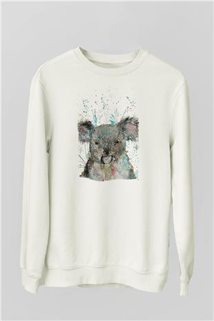 Koala Baskılı Beyaz Unisex Sweatshirt