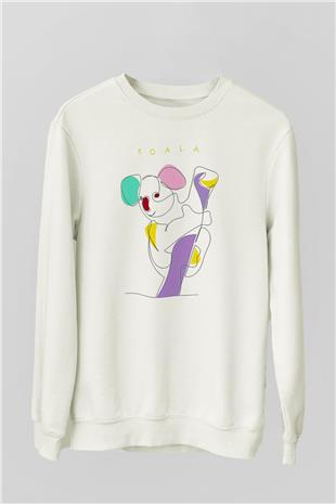 Koala Baskılı Beyaz Unisex Sweatshirt