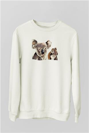 Koala Baskılı Beyaz Unisex Sweatshirt