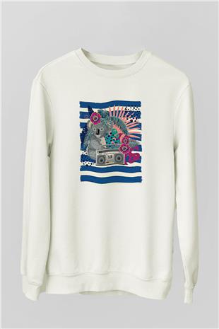 Koala Baskılı Beyaz Unisex Sweatshirt