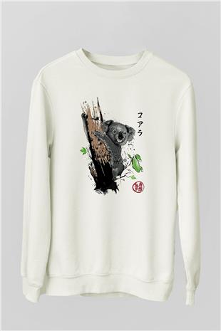 Koala Baskılı Beyaz Unisex Sweatshirt