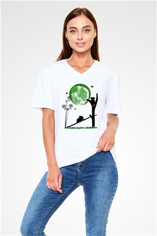 Koala Baskılı Beyaz Unisex V Yaka Tişört - Tshirt