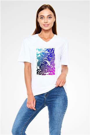 Koala Baskılı Beyaz Unisex V Yaka Tişört - Tshirt