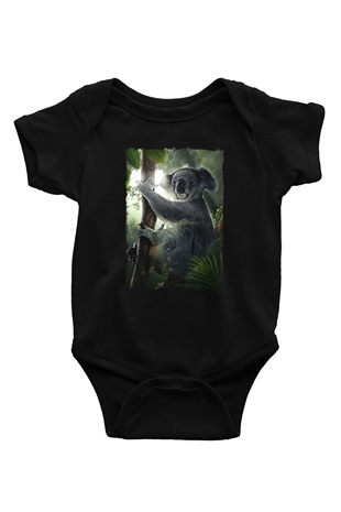 Koala Baskılı Unisex Siyah Bebek Body - Zıbın