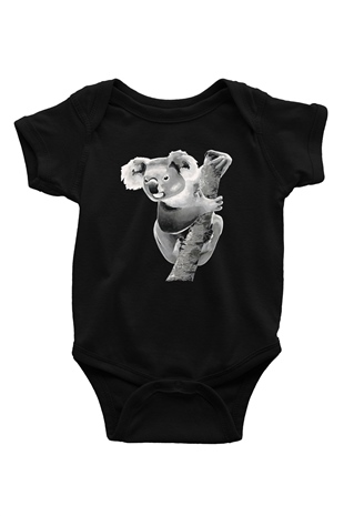 Koala Baskılı Unisex Siyah Bebek Body - Zıbın
