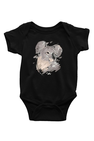 Koala Baskılı Unisex Siyah Bebek Body - Zıbın