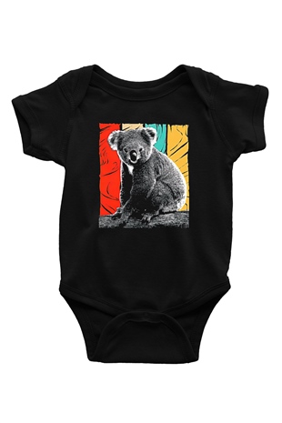 Koala Baskılı Unisex Siyah Bebek Body - Zıbın
