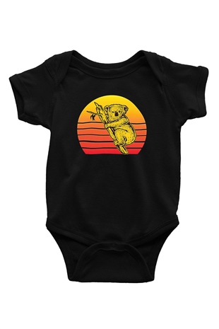 Koala Baskılı Unisex Siyah Bebek Body - Zıbın