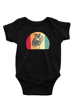Koala Baskılı Unisex Siyah Bebek Body - Zıbın