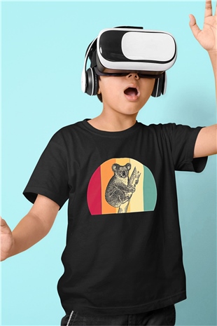 Koala Baskılı Unisex Siyah Çocuk Tişört - Tshirt