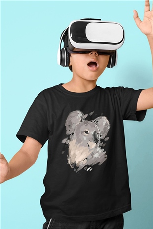 Koala Baskılı Unisex Siyah Çocuk Tişört - Tshirt