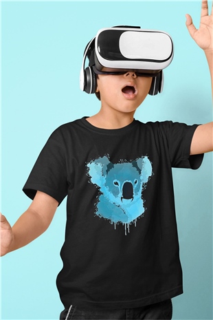 Koala Baskılı Unisex Siyah Çocuk Tişört - Tshirt