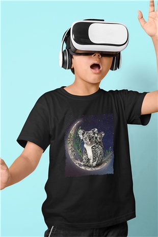 Koala Baskılı Unisex Siyah Çocuk Tişört - Tshirt